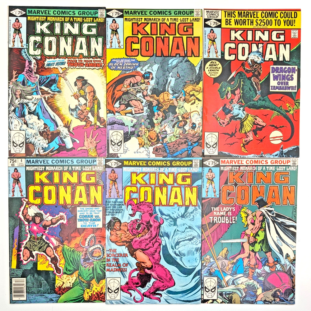 King Conan Comic Lot #1 #2 #3 #4 #5 #6 Marvel 1980 High Grade Key Premiere Run